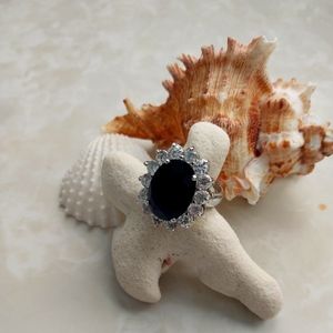 Kenneth Jay Lane faux saphire and cz ring